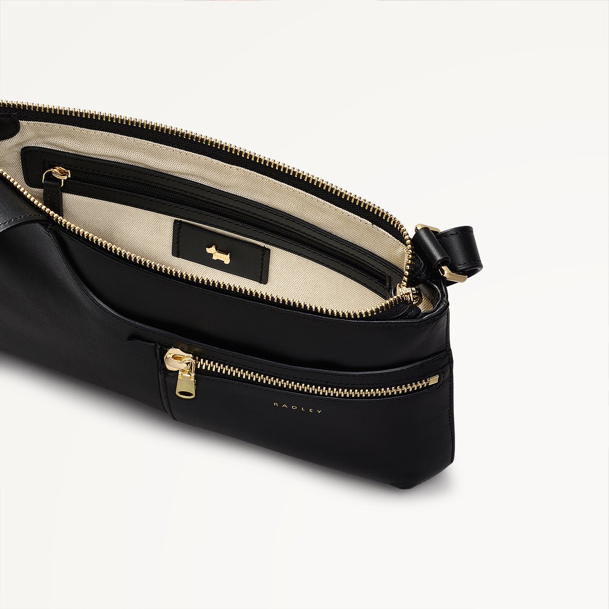 Pockets Leather Small Ziptop Crossbody Bag In Black - RUTHERFORD & Co