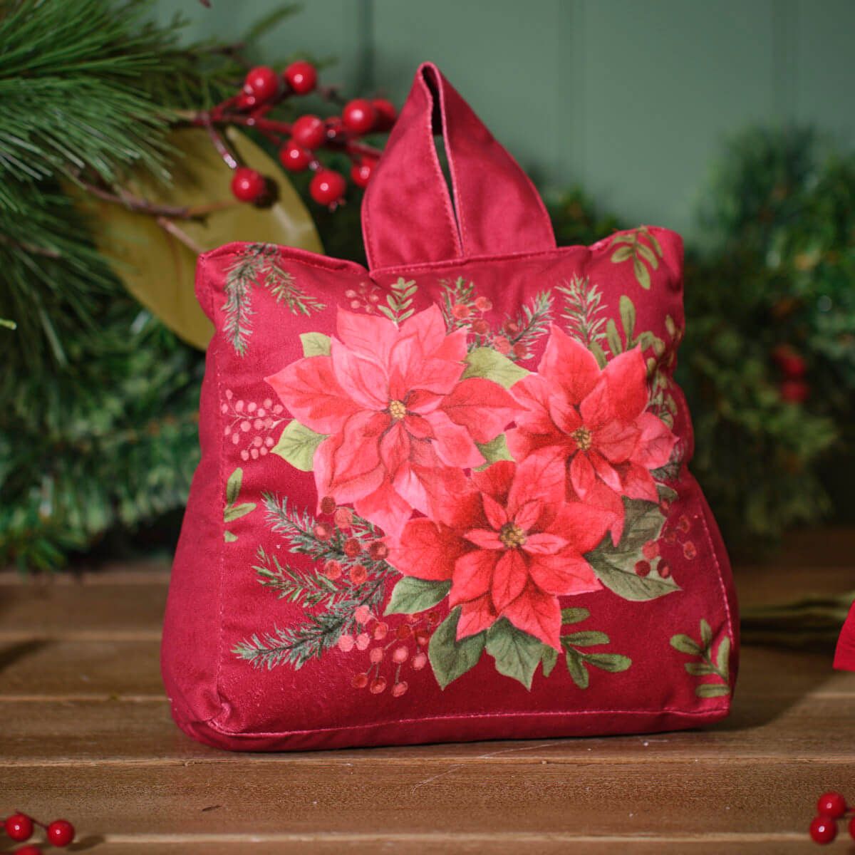 Poinsettia Velour Printed Doorstop - RUTHERFORD & Co