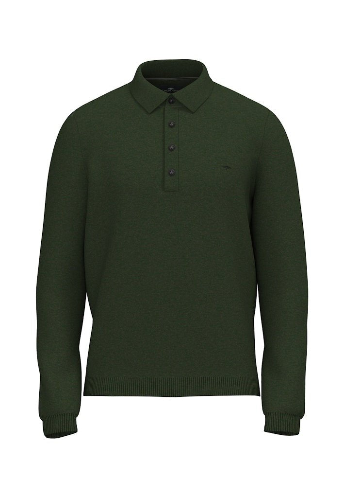 Polo, Longlseeve, Structure Dark Khaki - RUTHERFORD & Co