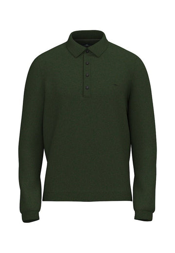 Polo, Longlseeve, Structure Dark Khaki - RUTHERFORD & Co