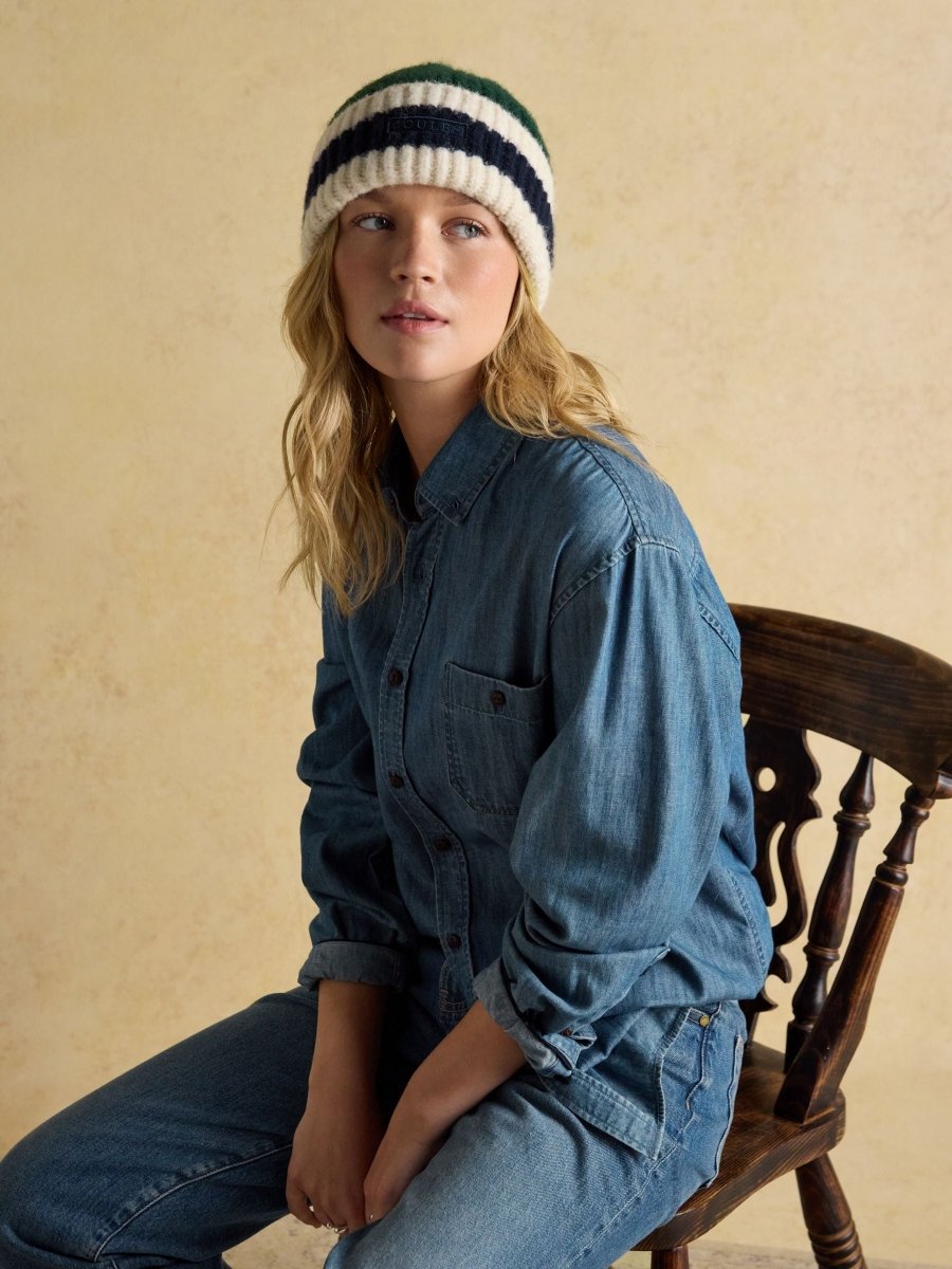 Popley Green Blue Stripe Beanie - RUTHERFORD & Co