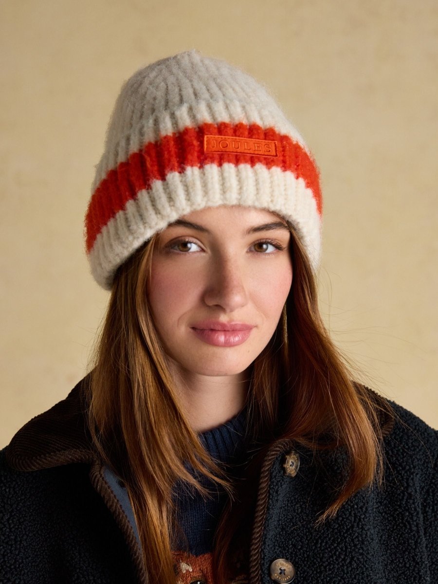 Popley Orange Neutral Stripe Beanie - RUTHERFORD & Co