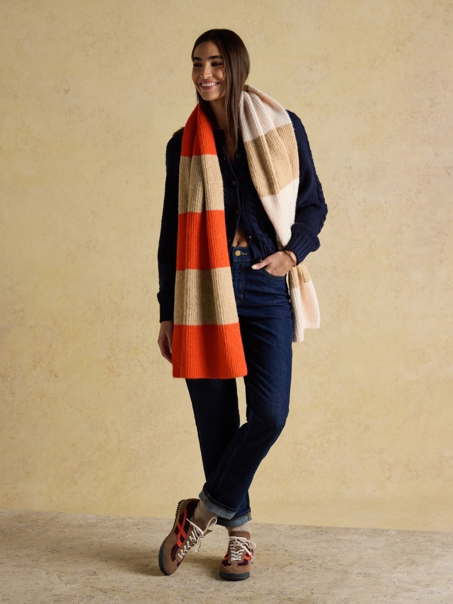 Popley Orange & Neutral Stripe Scarf - RUTHERFORD & Co