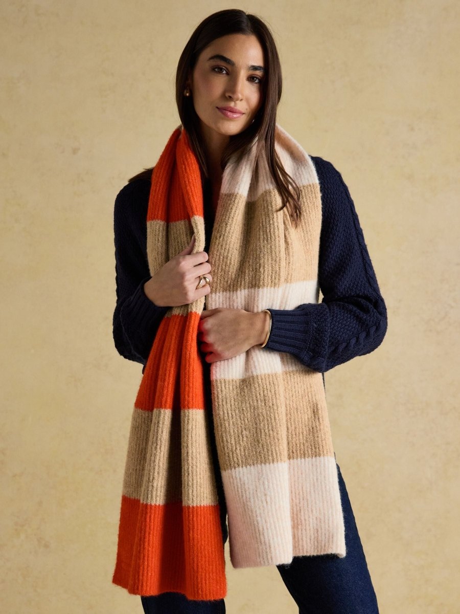 Popley Orange & Neutral Stripe Scarf - RUTHERFORD & Co
