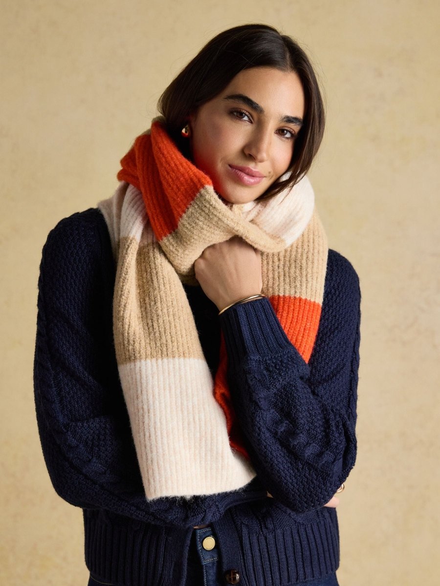 Popley Orange & Neutral Stripe Scarf - RUTHERFORD & Co