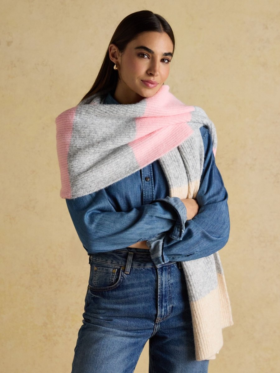 Popley Pink & Grey Stripe Scarf - RUTHERFORD & Co