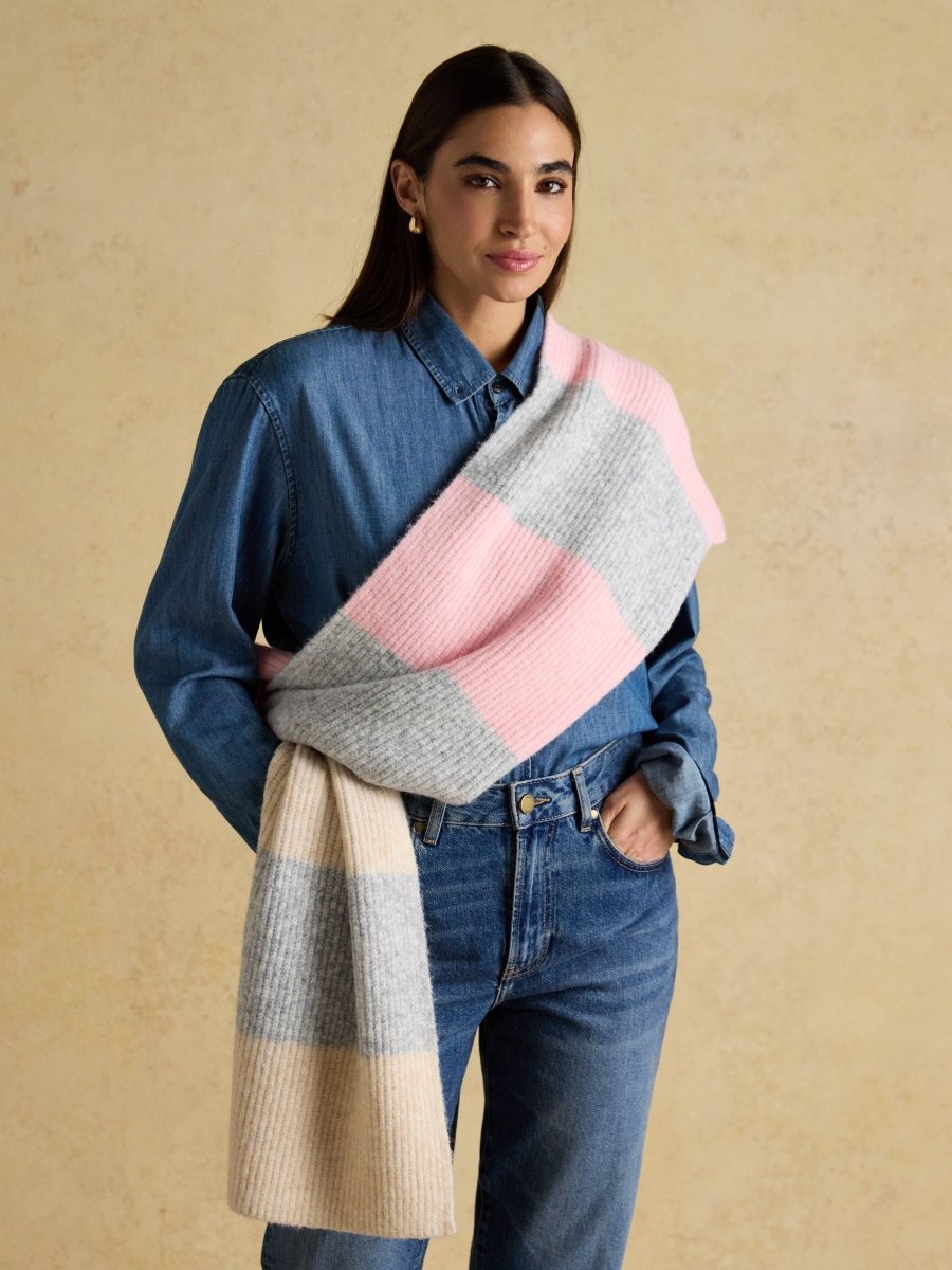Popley Pink & Grey Stripe Scarf - RUTHERFORD & Co
