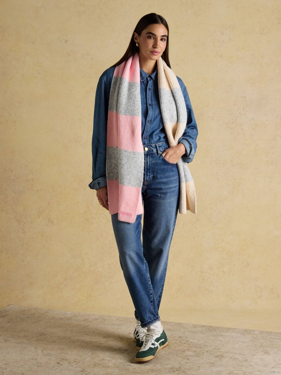Popley Pink & Grey Stripe Scarf - RUTHERFORD & Co
