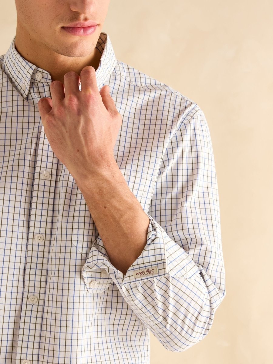Poplin Blue & Green Check Classic Fit Shirt - RUTHERFORD & Co