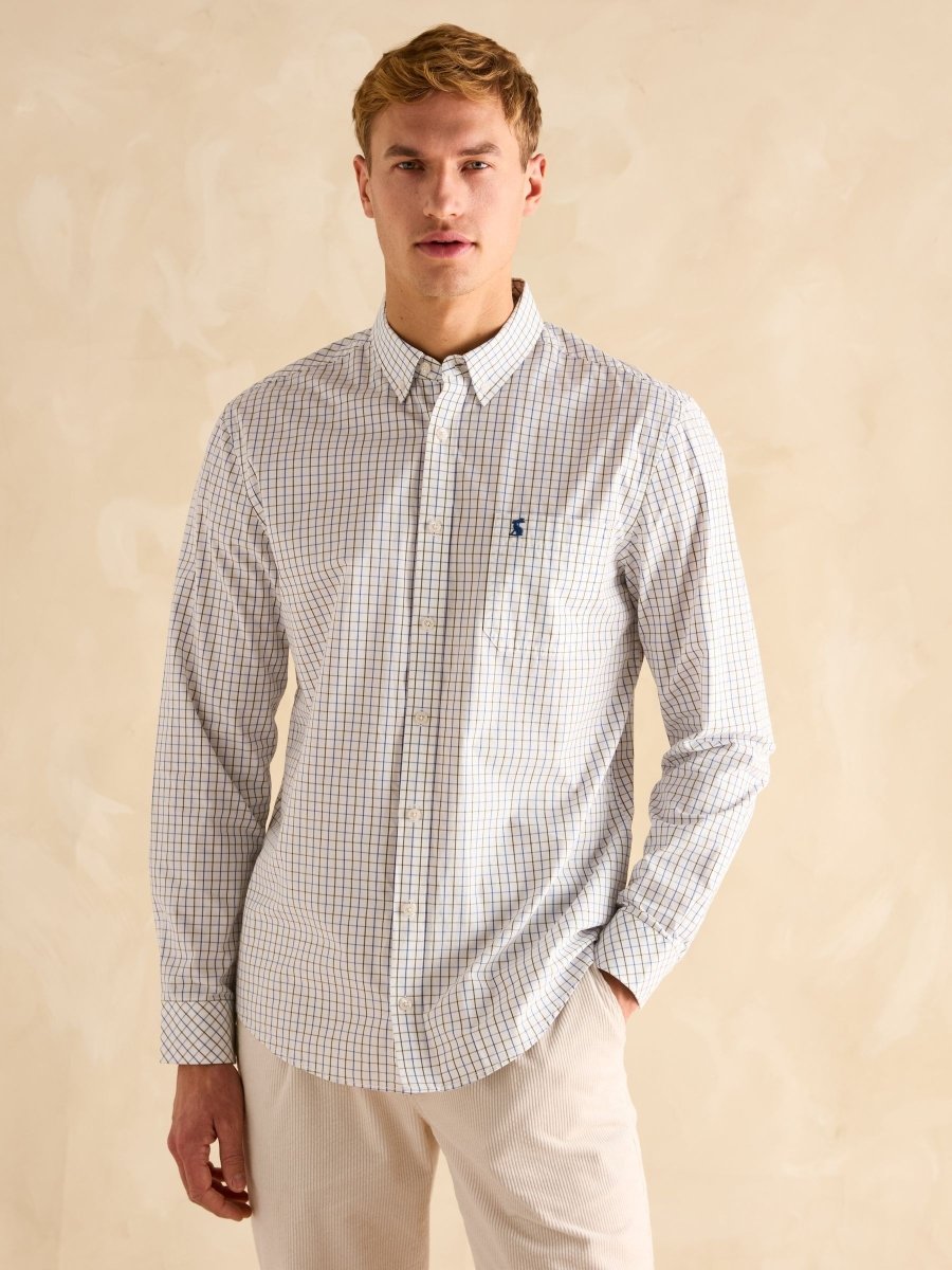 Poplin Blue & Green Check Classic Fit Shirt - RUTHERFORD & Co