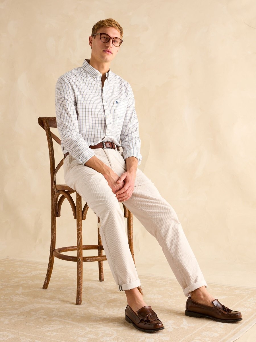 Poplin Blue & Green Check Classic Fit Shirt - RUTHERFORD & Co