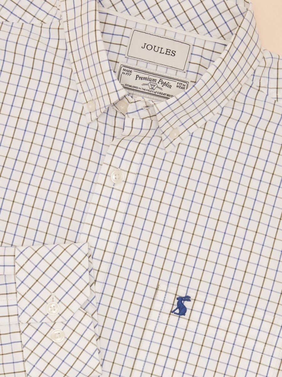 Poplin Blue & Green Check Classic Fit Shirt - RUTHERFORD & Co