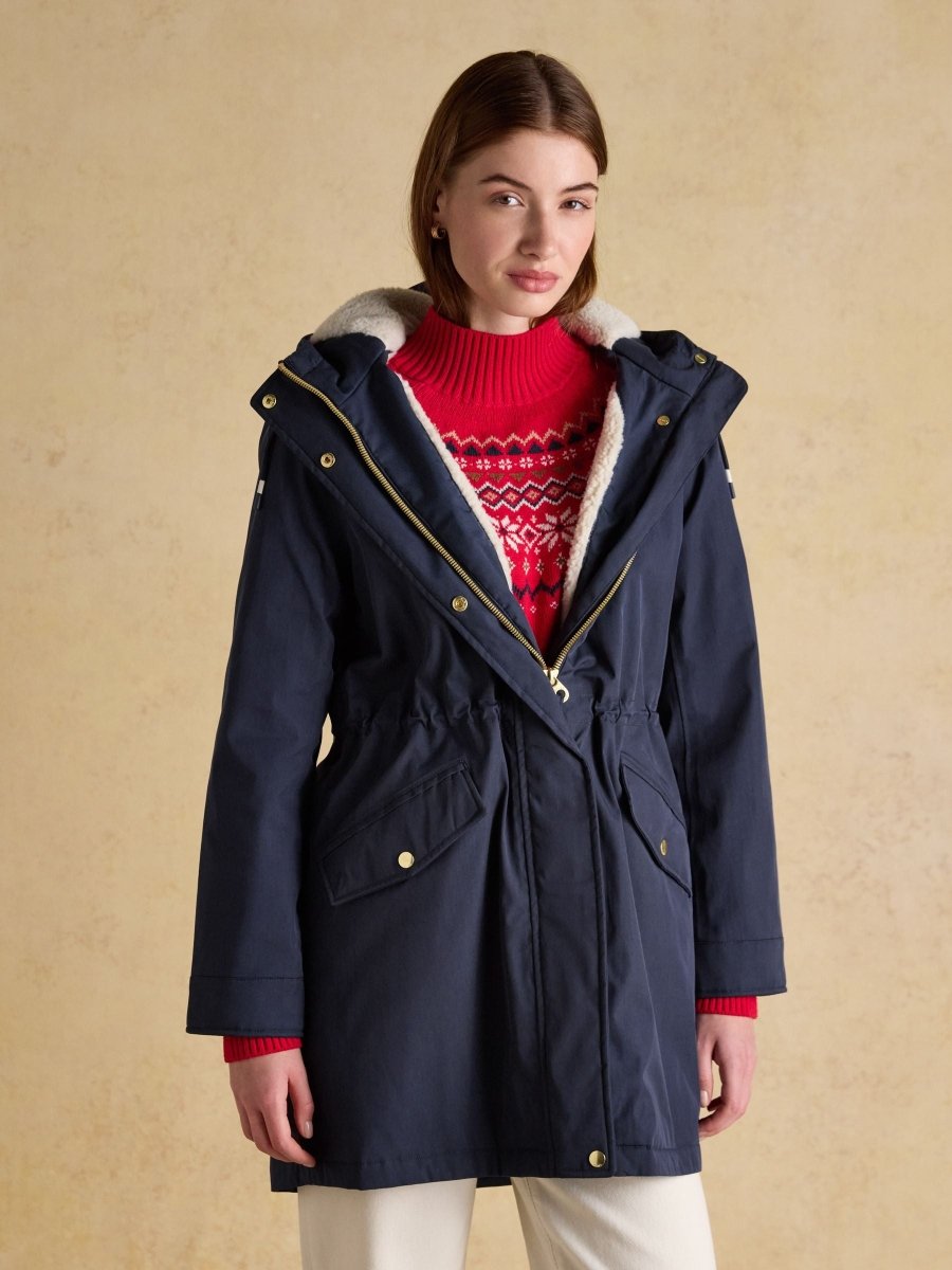 Portwell Cosy Navy Fleece Lined Waterproof Raincoat with Hood - RUTHERFORD & Co