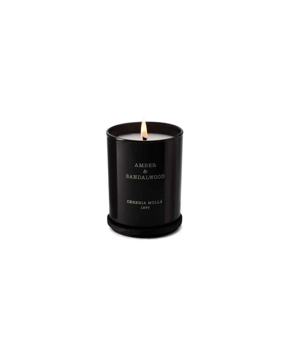 Premium Candle 230g Amber & Sandalwood (Black) - RUTHERFORD & Co