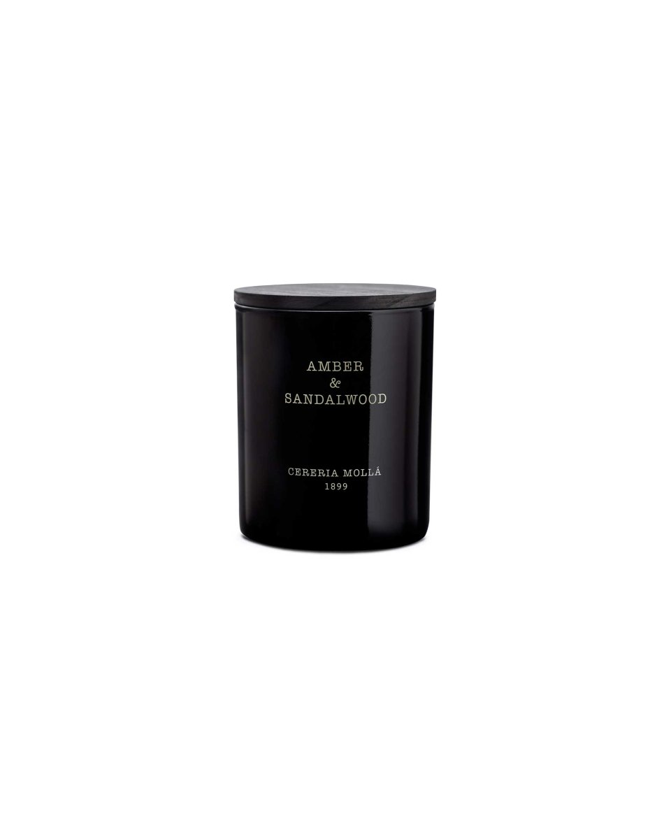 Premium Candle 230g Amber & Sandalwood (Black) - RUTHERFORD & Co