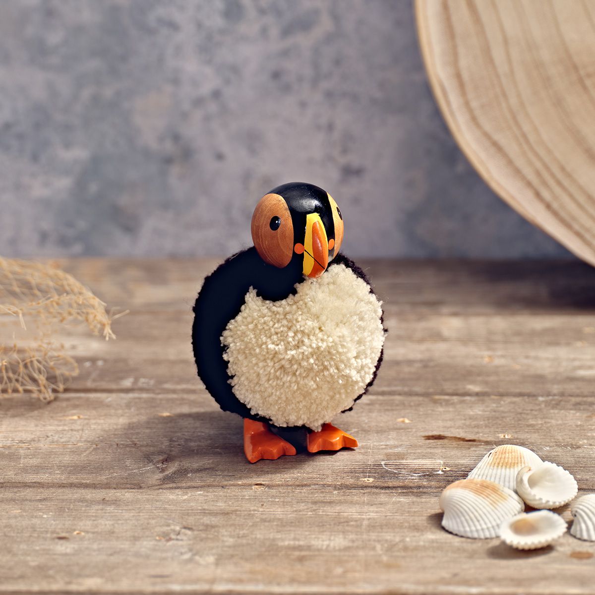 Puffin Pom Pom Ornament Black and White Large - RUTHERFORD & Co