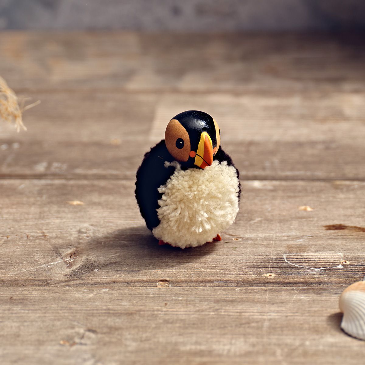 Puffin Pom Pom Ornament Black and White Small - RUTHERFORD & Co