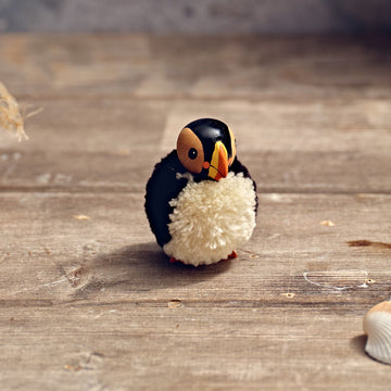 Puffin Pom Pom Ornament Black and White Small - RUTHERFORD & Co