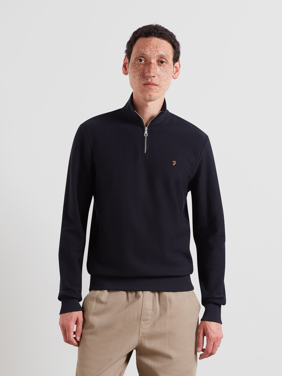 Conrad Textured Quarter Zip Sweatshirt In True Navy