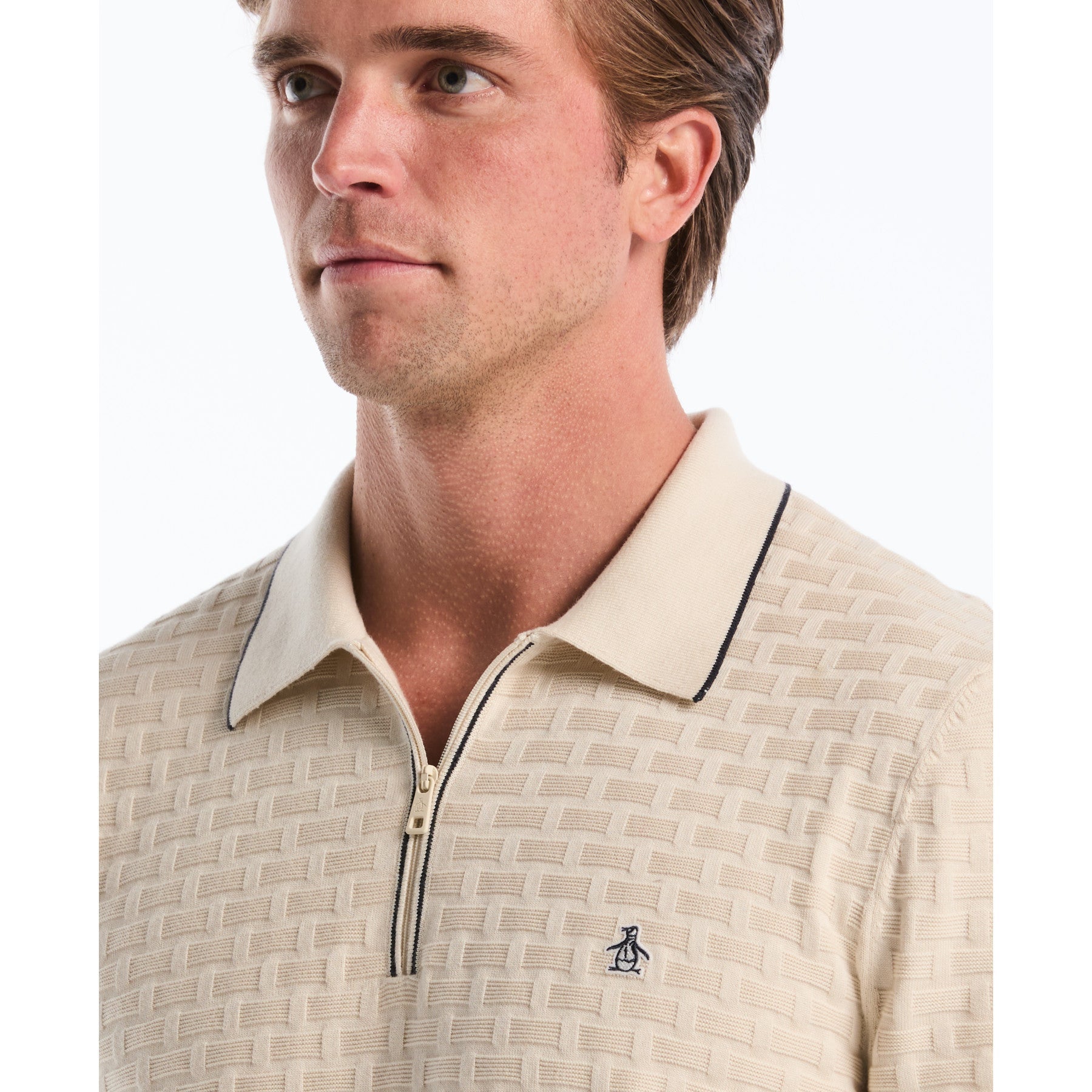 Links Stitch Quarter Zip Sweater Polo In Birch