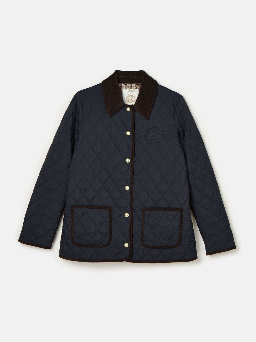 Quinn Navy Showerproof Diamond Quilted Coat - RUTHERFORD & Co