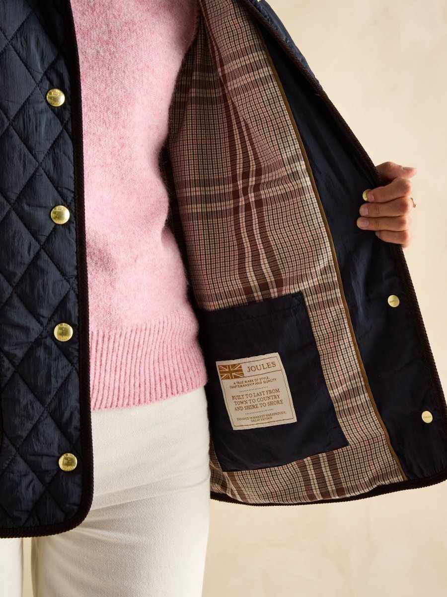 Quinn Navy Showerproof Diamond Quilted Coat - RUTHERFORD & Co