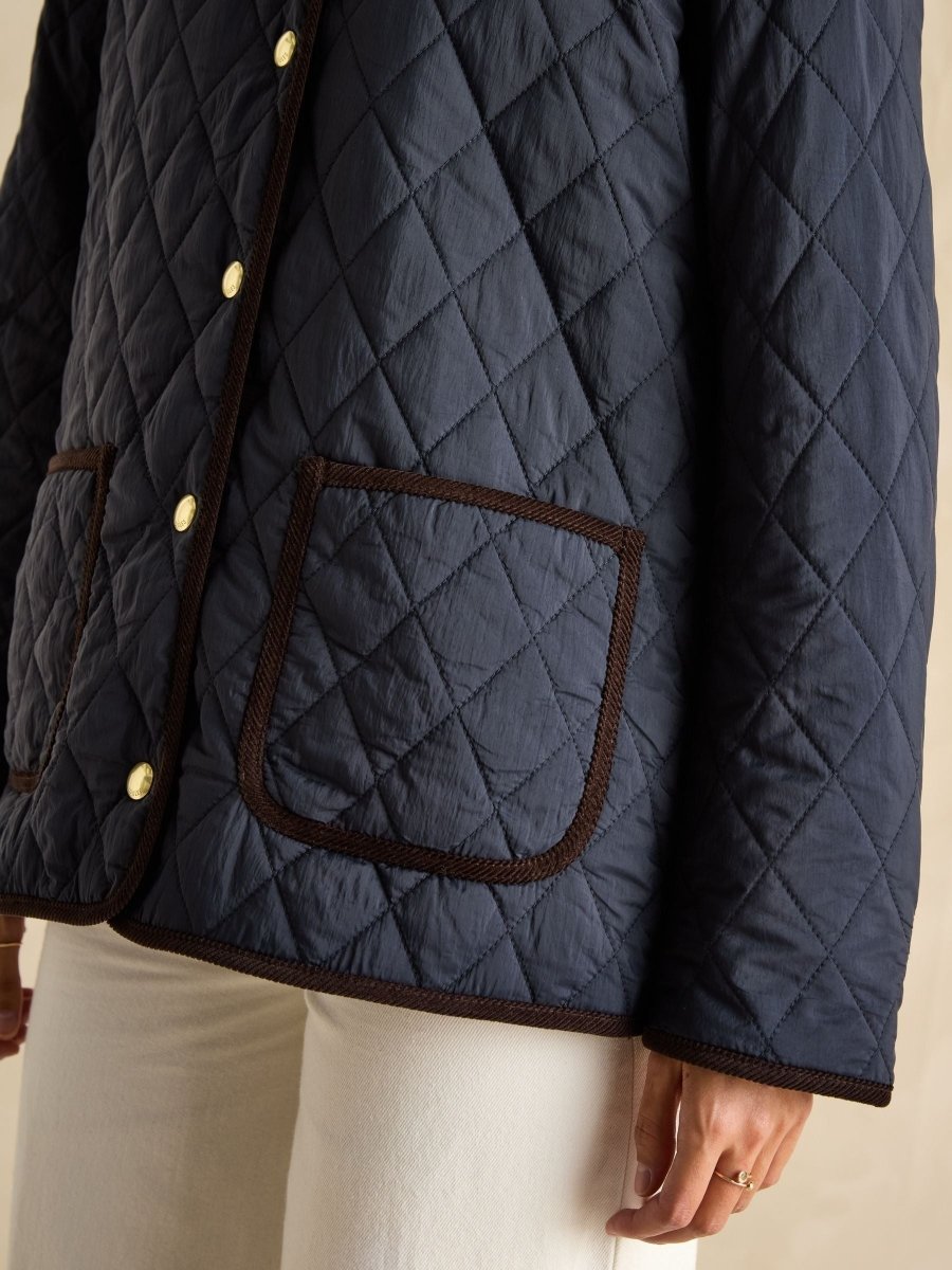Quinn Navy Showerproof Diamond Quilted Coat - RUTHERFORD & Co
