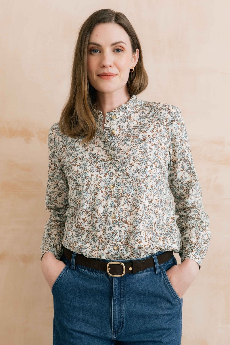 Rachel Organic Cotton Frill Blouse Powder Blue - RUTHERFORD & Co