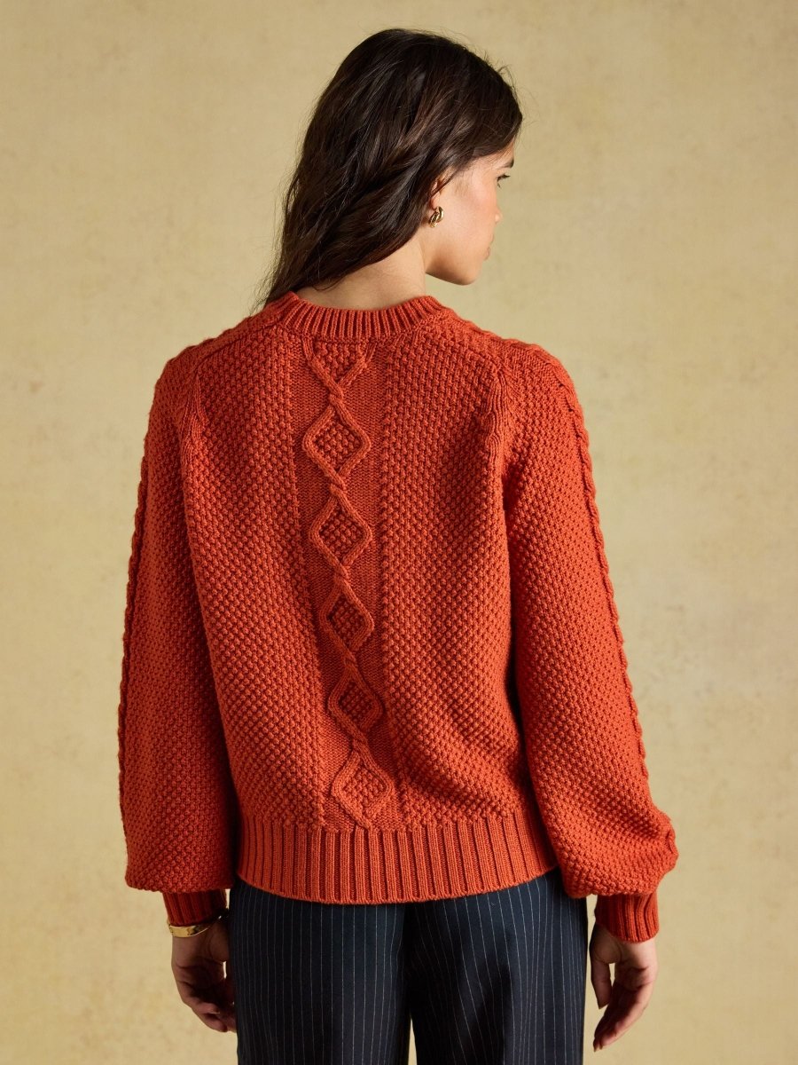 Rafferty Burnt Orange Cable Knit Crew Neck Jumper - RUTHERFORD & Co