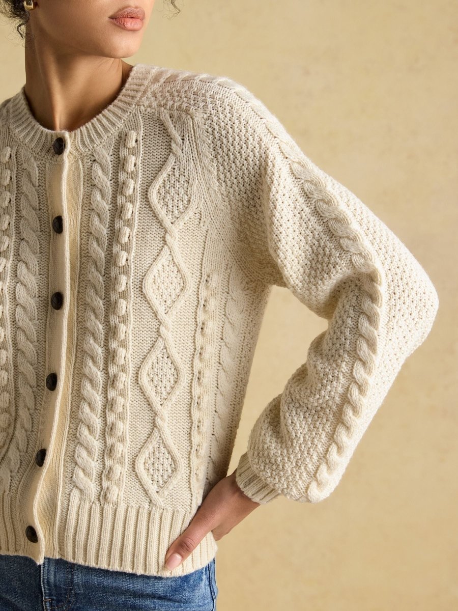 Rafferty Cream Cable Knit Cardigan - RUTHERFORD & Co
