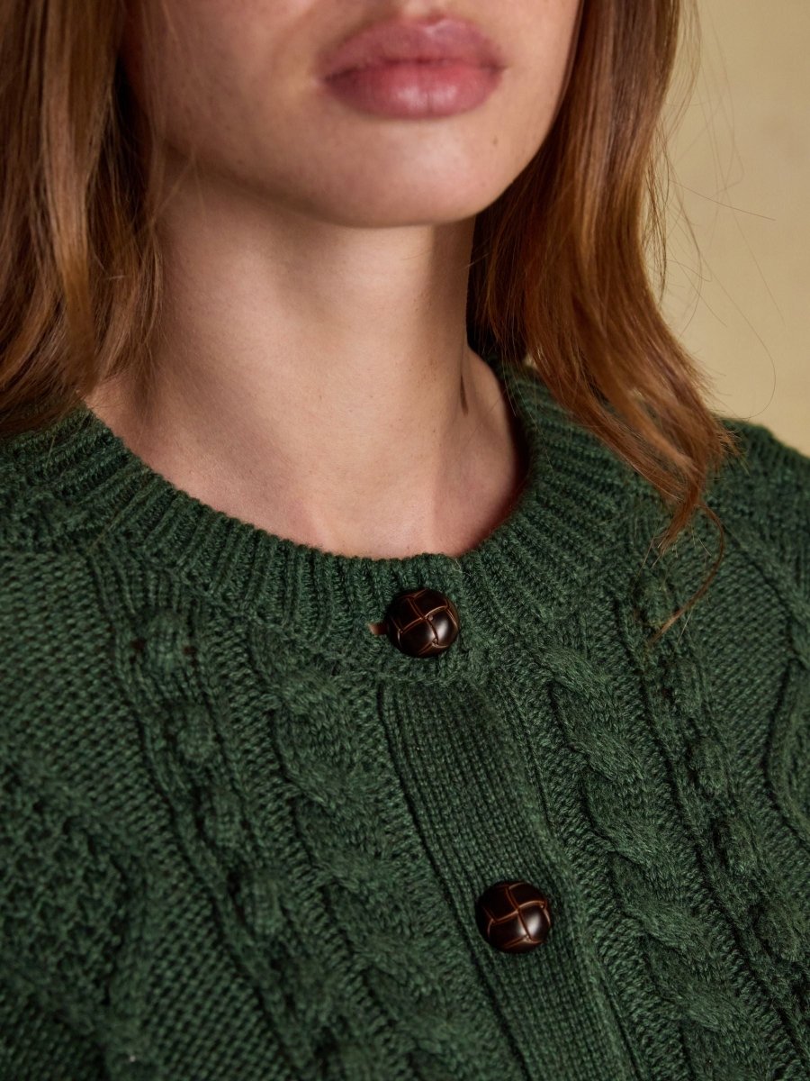 Rafferty Green Cable Knit Cardigan - RUTHERFORD & Co