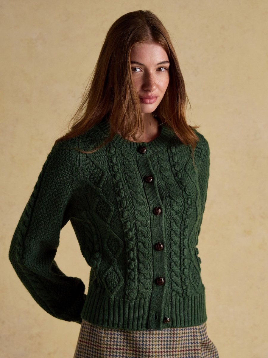 Rafferty Green Cable Knit Cardigan - RUTHERFORD & Co