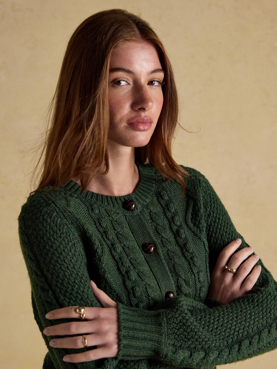 Rafferty Green Cable Knit Cardigan - RUTHERFORD & Co