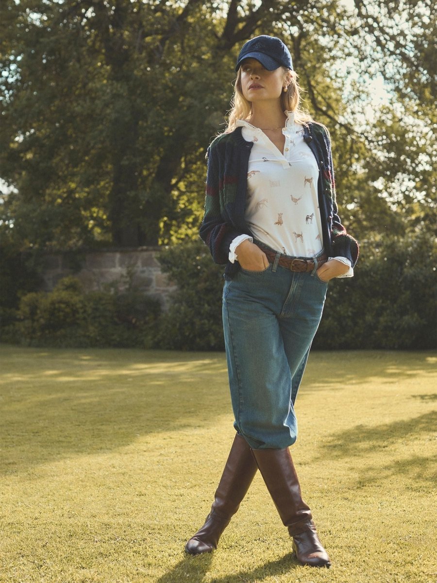 Rafferty Navy & Green Striped Cable Knit Cardigan - RUTHERFORD & Co