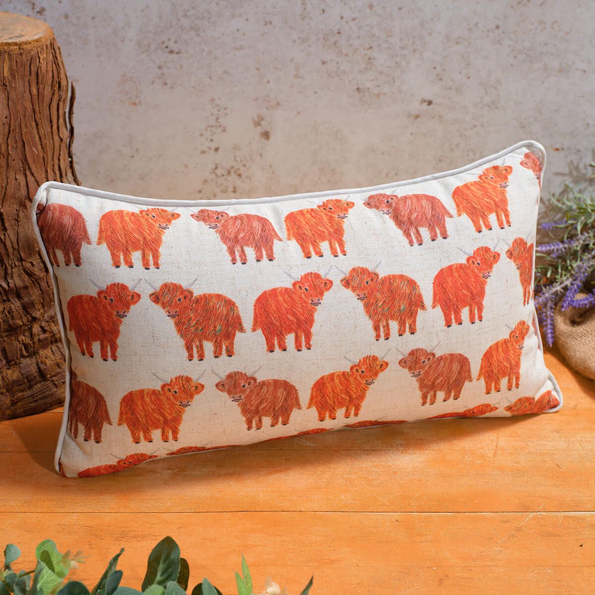 Rainbow Coo Rectangle Repeat Print Polyester/Linen Blend Cushion with Zip - RUTHERFORD & Co