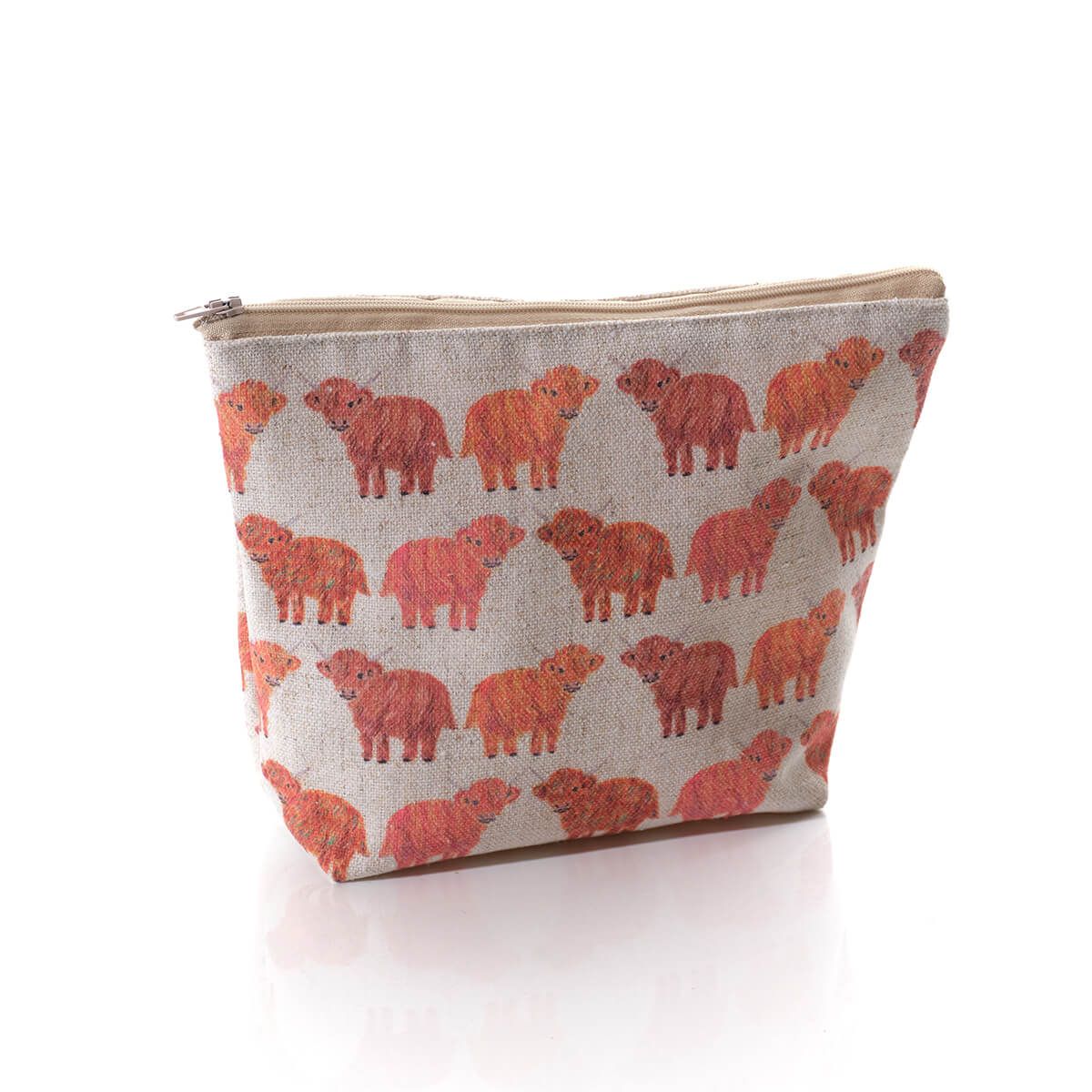 Rainbow Coo Repeat Print Polyester/Linen Blend Zip Pouch - RUTHERFORD & Co