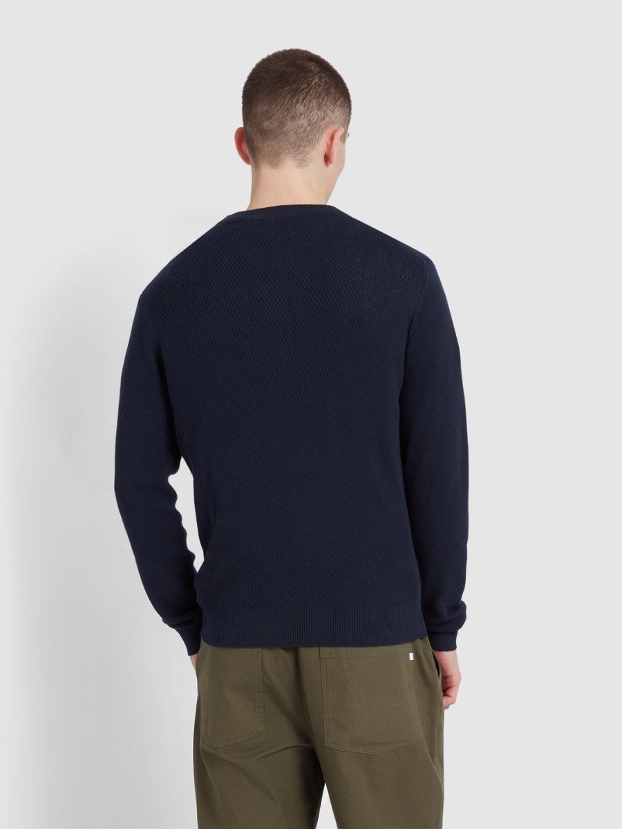 Rainhill Honeycomb Sweater In True Navy - RUTHERFORD & Co
