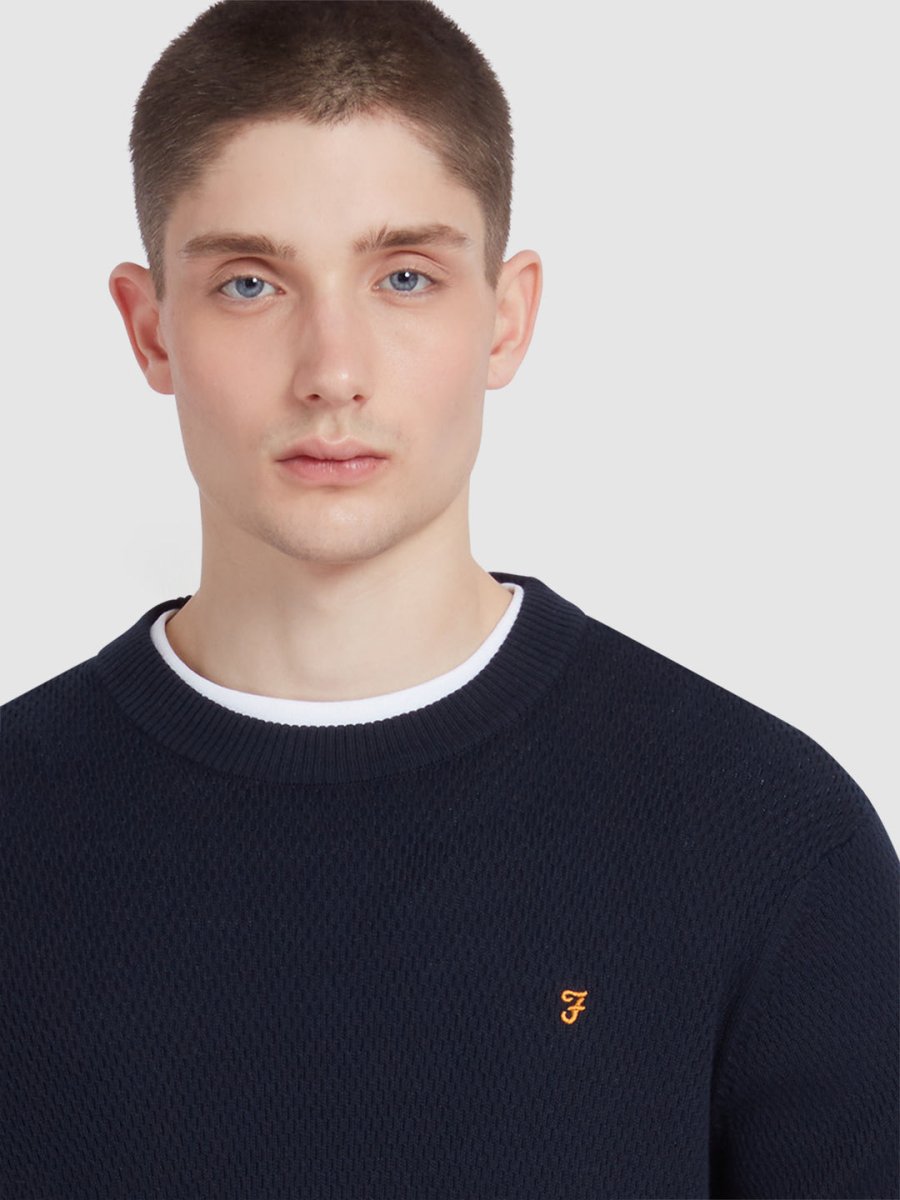 Rainhill Honeycomb Sweater In True Navy - RUTHERFORD & Co