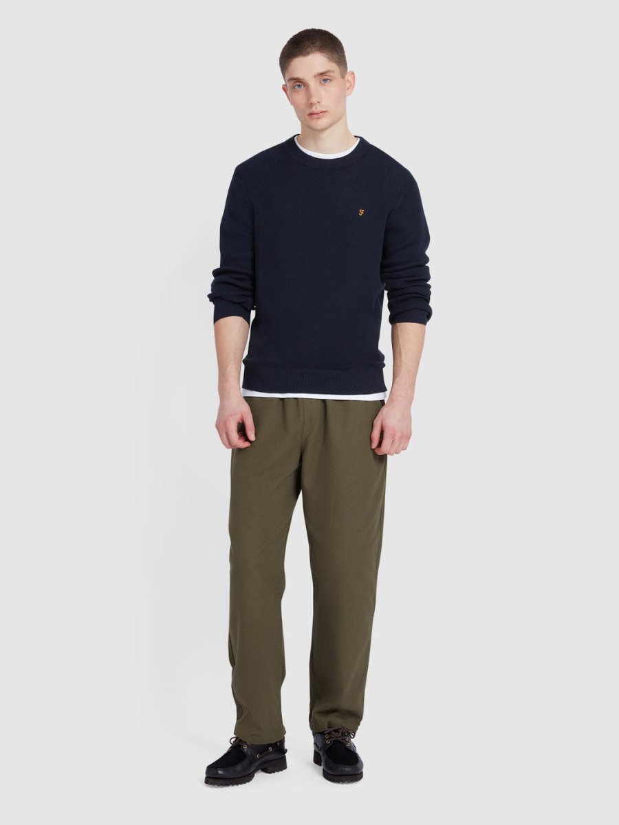 Rainhill Honeycomb Sweater In True Navy - RUTHERFORD & Co