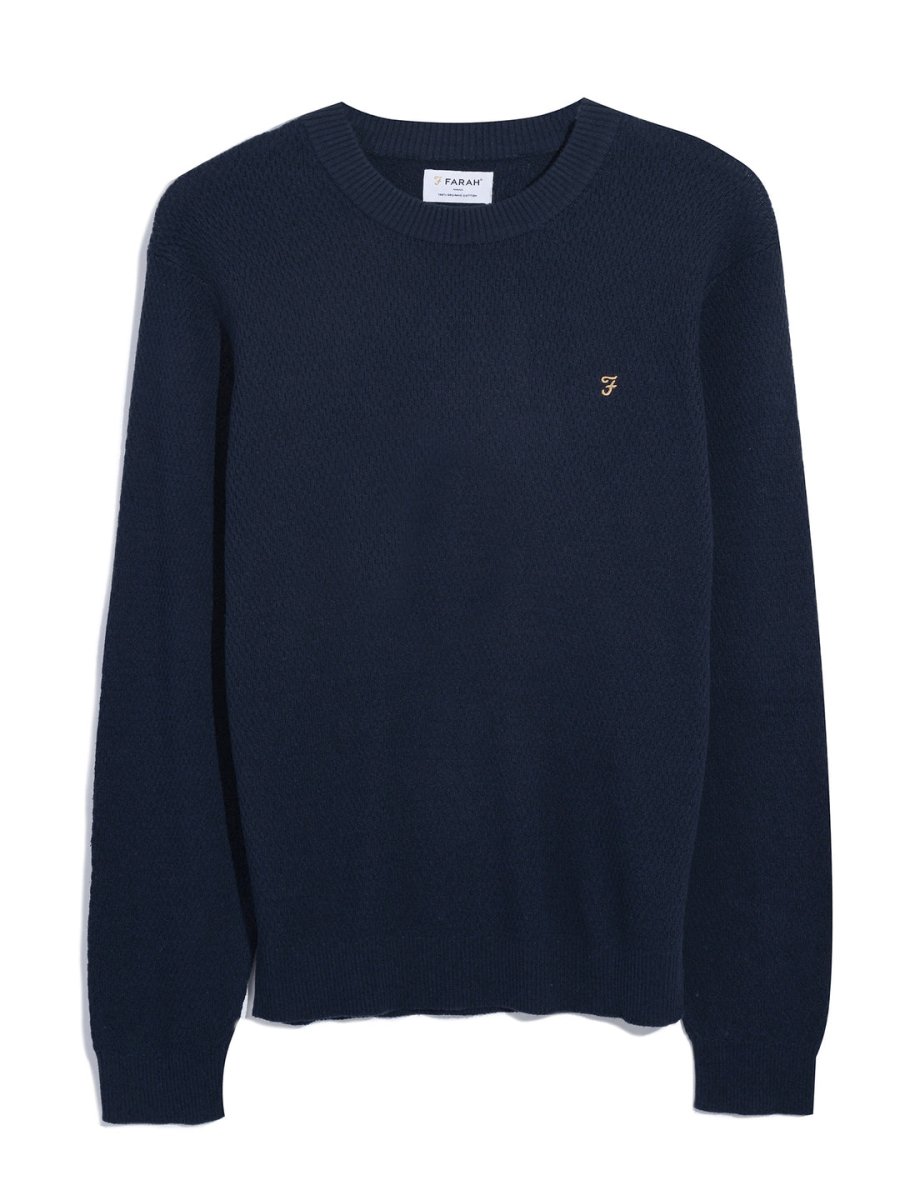 Rainhill Honeycomb Sweater In True Navy - RUTHERFORD & Co