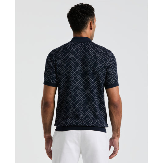 Jaquard Geometric Sweater Polo Shirt In Dark Sapphire