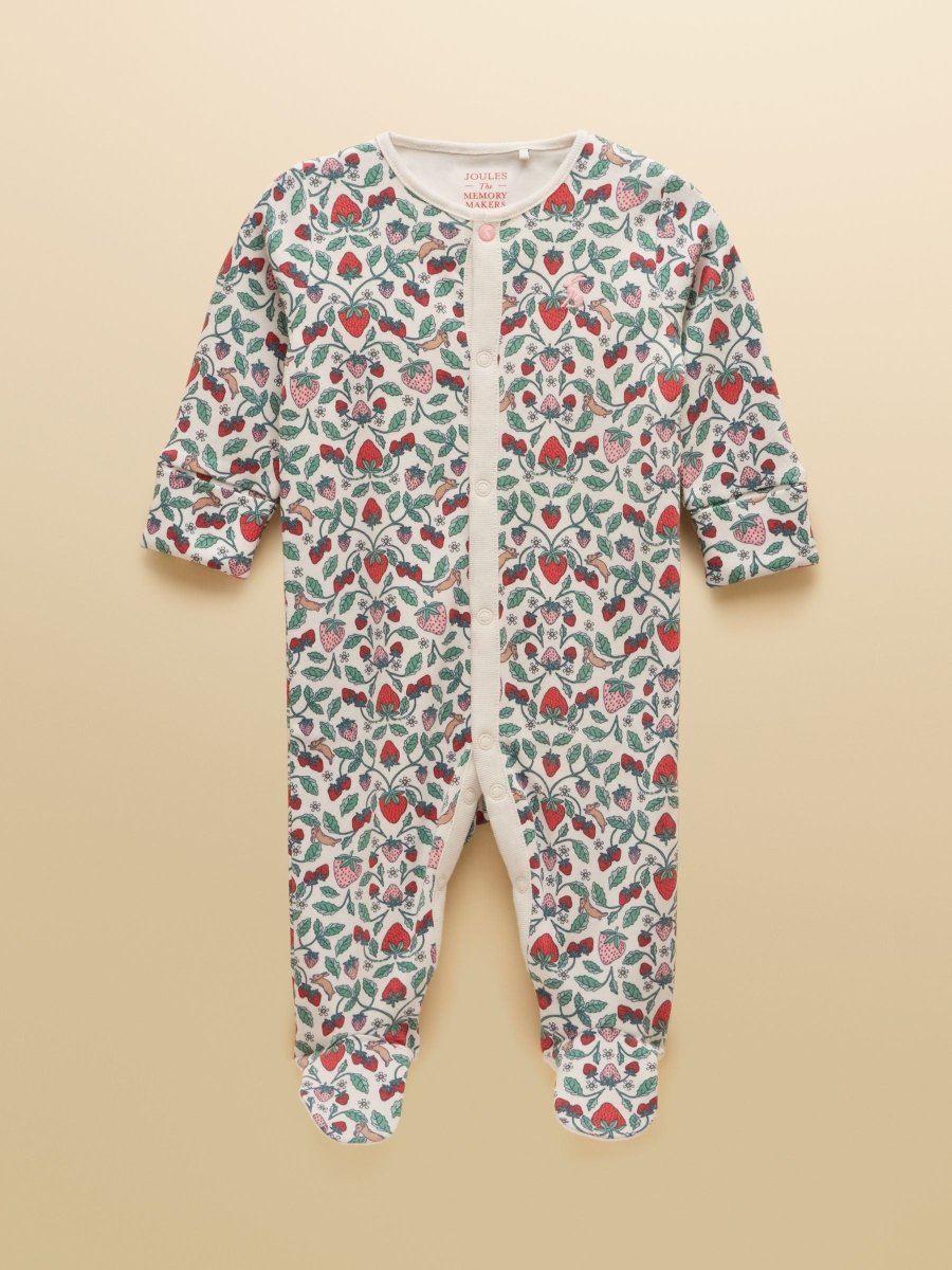 Razamataz Cream Strawberries Cotton Babygrow - RUTHERFORD & Co