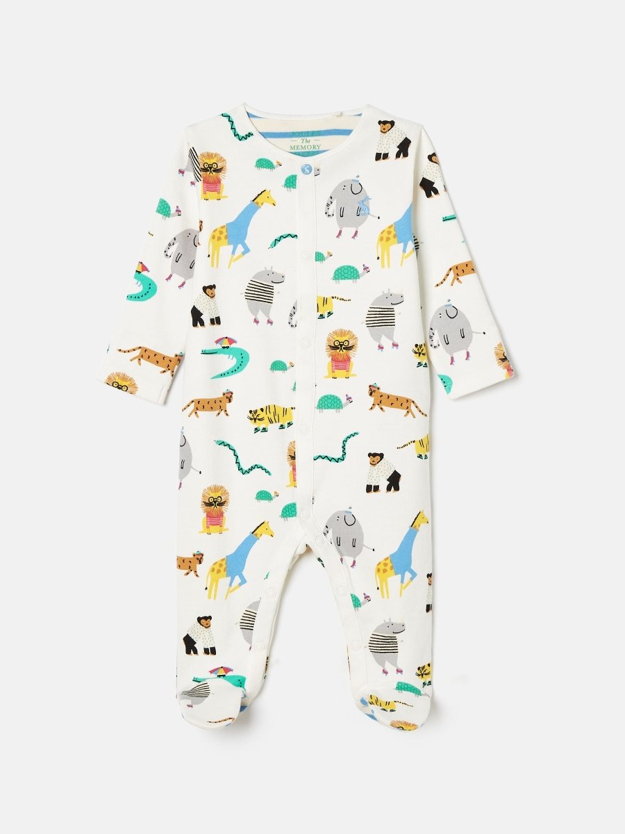 Razamataz Cream Zoo Print Cotton Babygrow - RUTHERFORD & Co