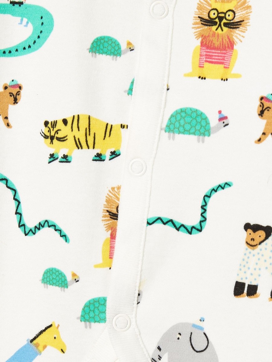 Razamataz Cream Zoo Print Cotton Babygrow - RUTHERFORD & Co
