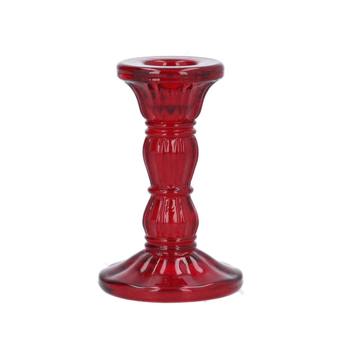 Red Moulded Glass Candlestick (10cm) - RUTHERFORD & Co