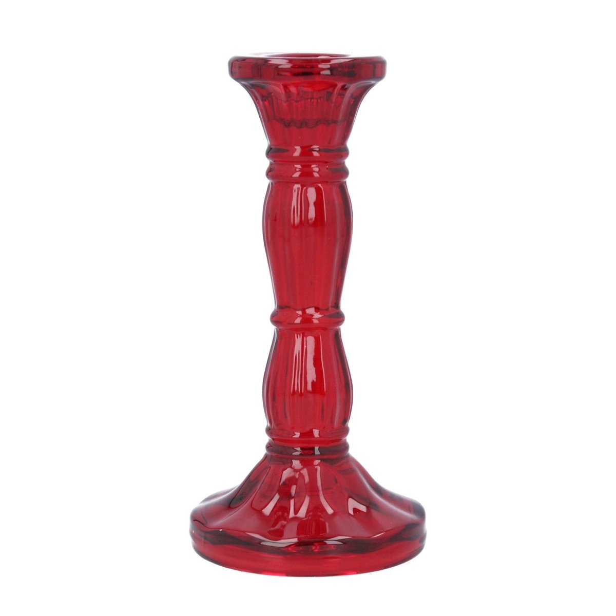 Red Moulded Glass Candlestick (16cm) - RUTHERFORD & Co
