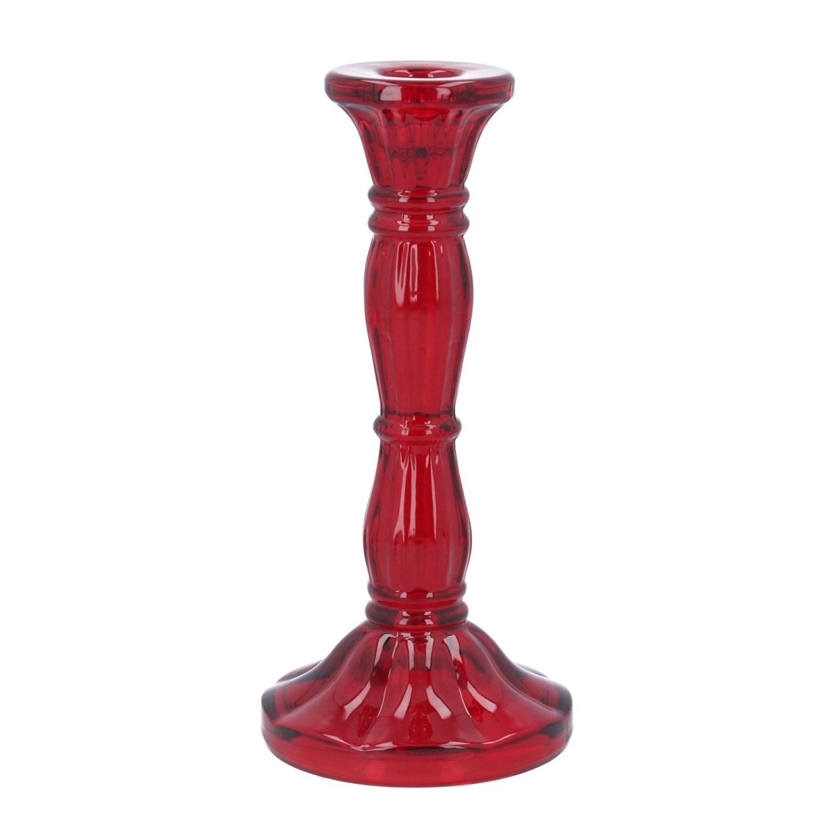 Red Moulded Glass Candlestick (20cm) - RUTHERFORD & Co