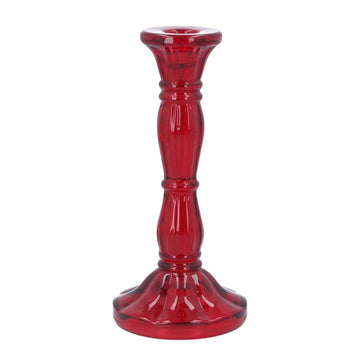 Red Moulded Glass Candlestick (20cm) - RUTHERFORD & Co