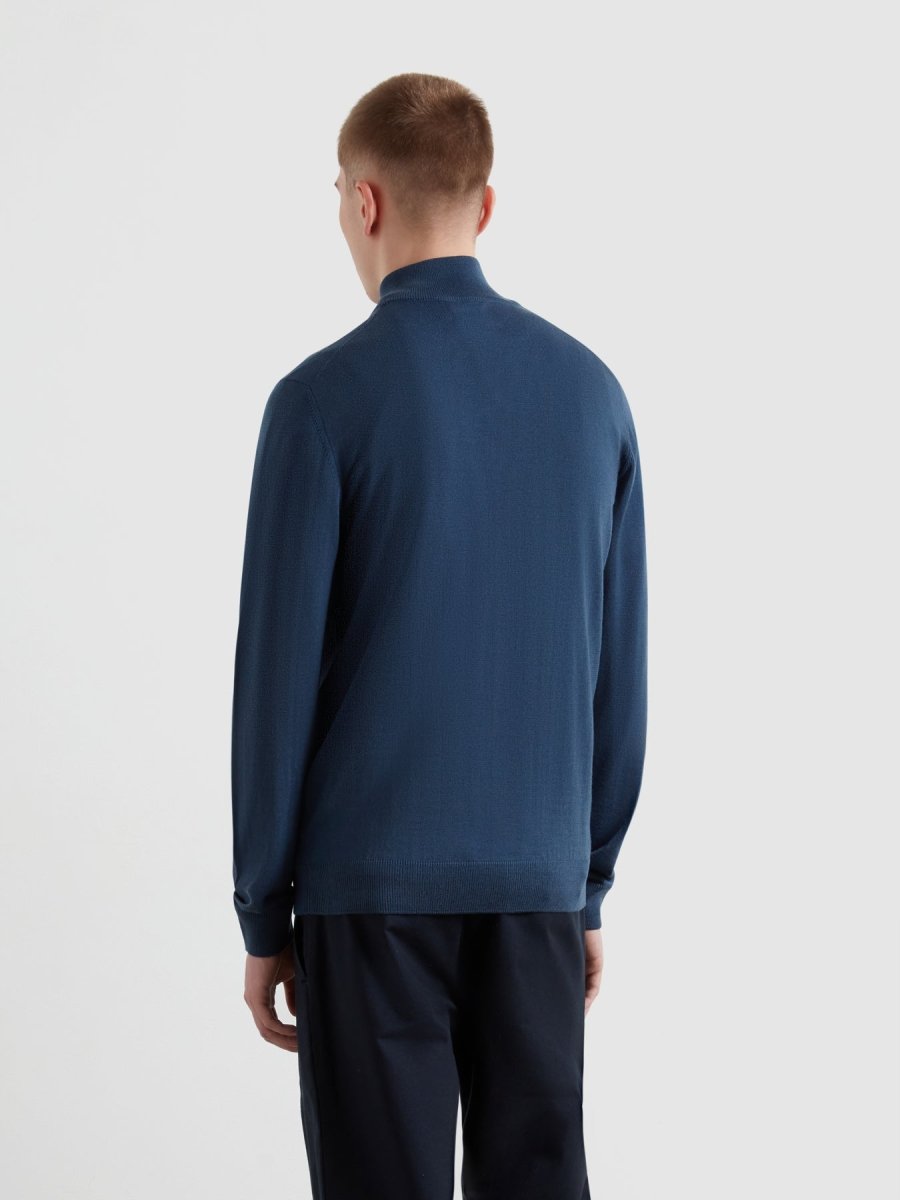 Redchurch Merino Wool Quarter Zip Sweater In Blue River - RUTHERFORD & Co