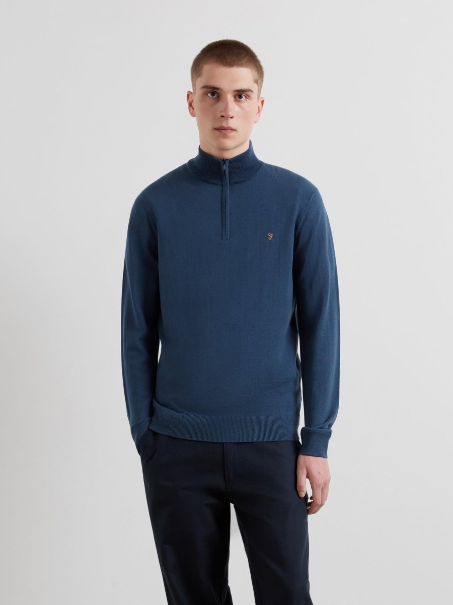 Redchurch Merino Wool Quarter Zip Sweater In Blue River - RUTHERFORD & Co